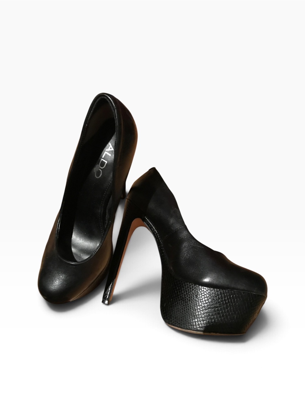 Aldo Black Leather Platform Stiletto Pumps